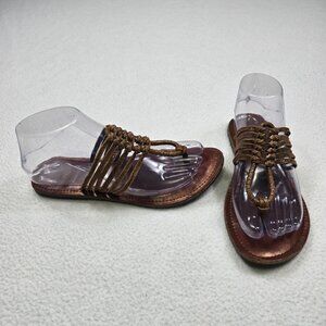 BC Footwear 6.5 Womens Sandals Bronze Leather Strappy Thong Boho Renaissance